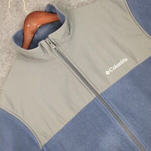 Columbia Fleece Jacket Blue Gray Color Block Full Zip Size L‎